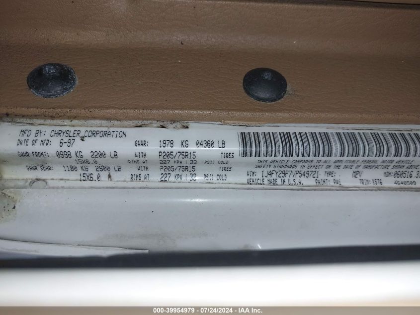 1997 Jeep Wrangler Se VIN: 1J4FY29P7VP549721 Lot: 39954979