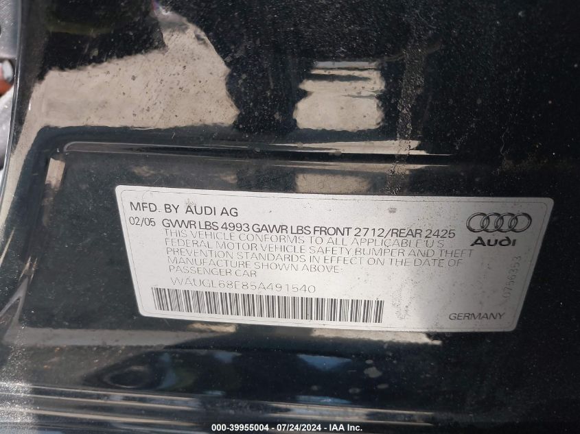 WAUGL68E85A491540 2005 Audi S4 4.2