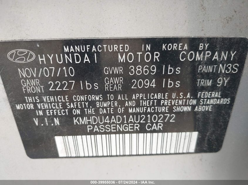 KMHDU4AD1AU210272 | 2010 HYUNDAI ELANTRA