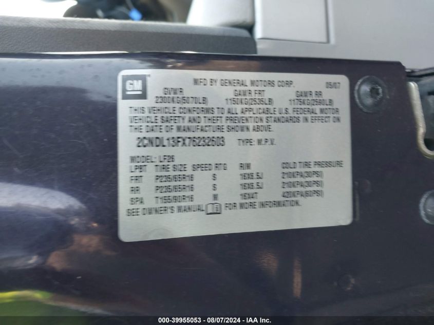 2CNDL13FX76232603 2007 Chevrolet Equinox Ls