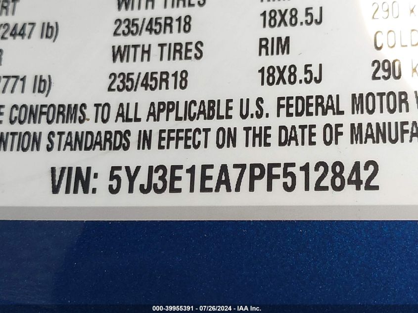 5YJ3E1EA7PF512842 2023 Tesla Model 3