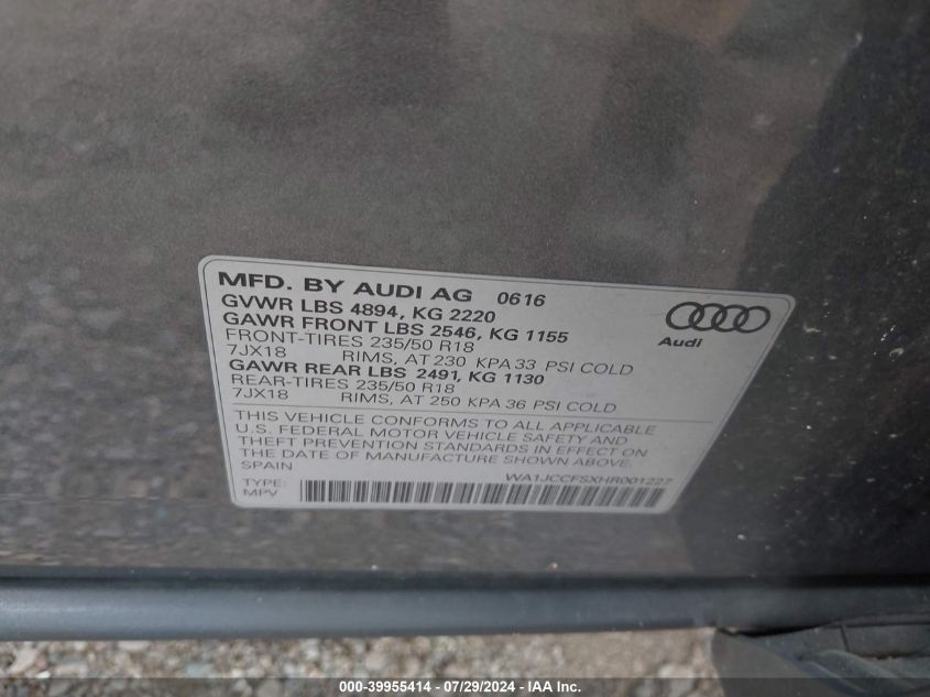 WA1JCCFSXHR001227 2017 Audi Q3 2.0T Premium