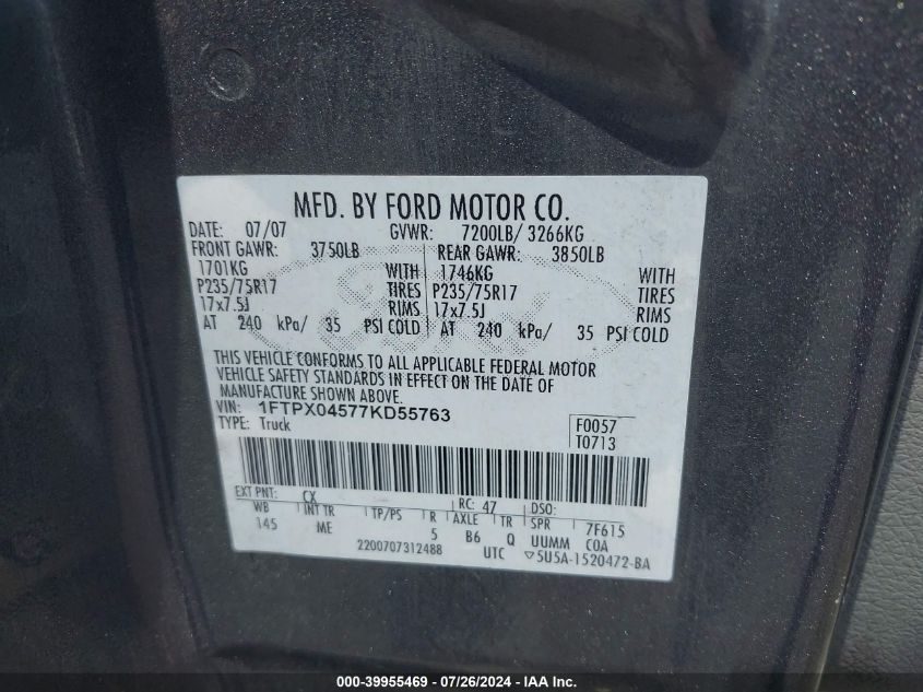 1FTPX04577KD55763 | 2007 FORD F-150