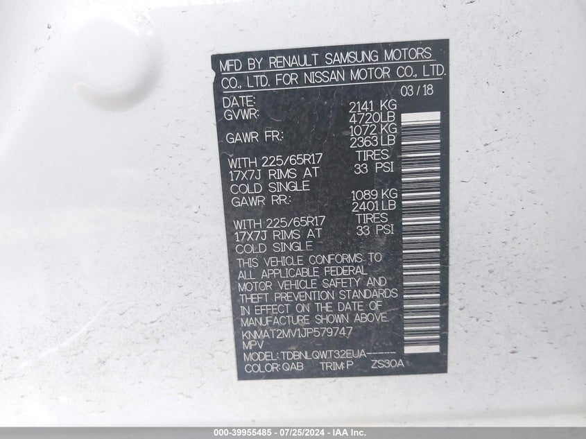 2018 NISSAN ROGUE S/SV - KNMAT2MV1JP579747