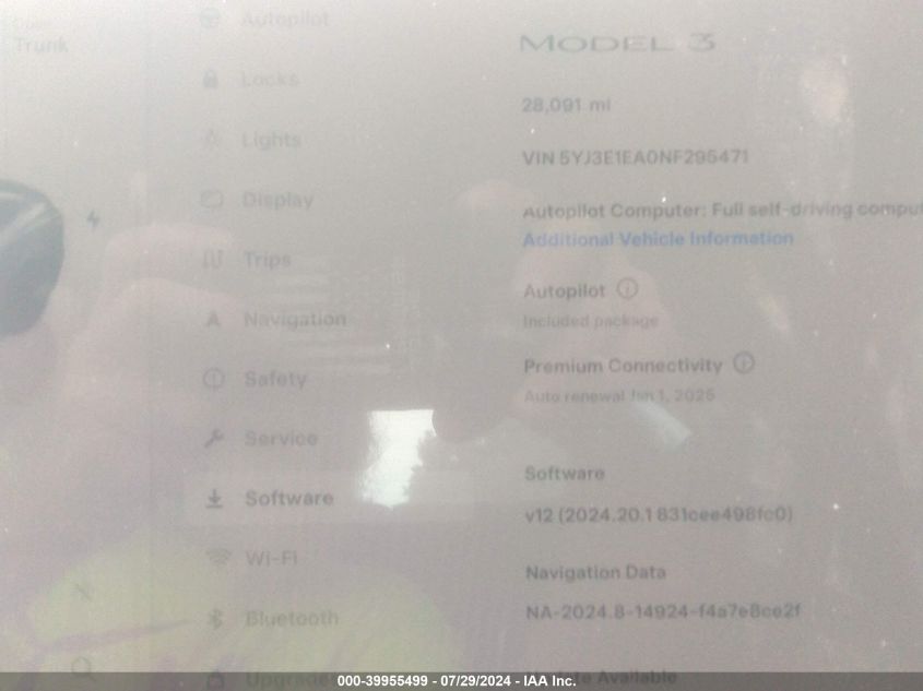 2022 Tesla Model 3 Rear-Wheel Drive VIN: 5YJ3E1EA0NF295471 Lot: 39955499