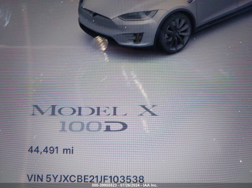 2018 Tesla Model X VIN: 5YJXCBE21JF103538 Lot: 39955523