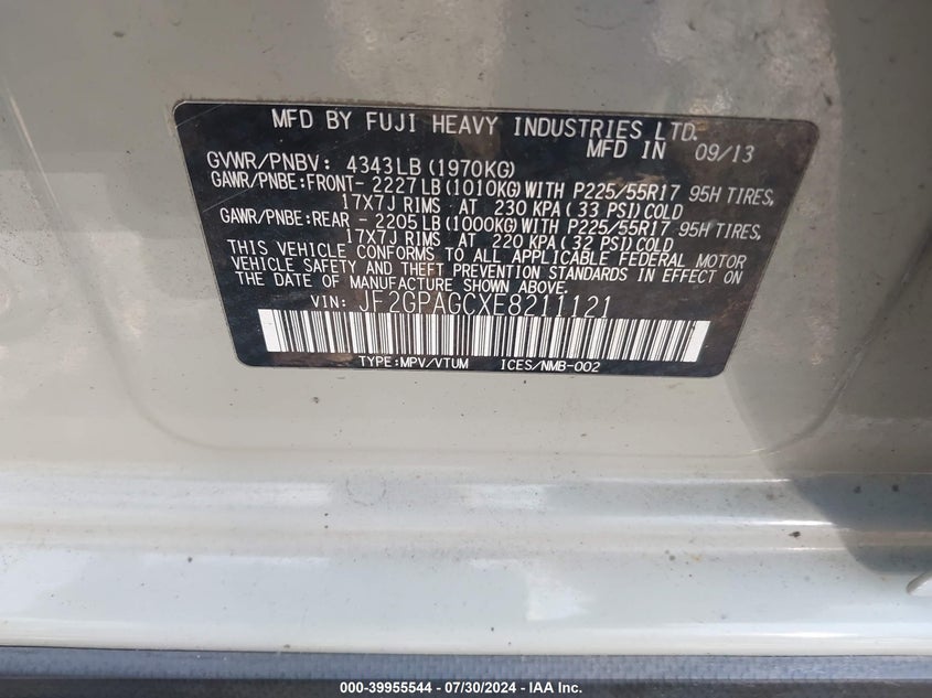 2014 SUBARU XV CROSSTREK 2.0I LIMITED - JF2GPAGCXE8211121