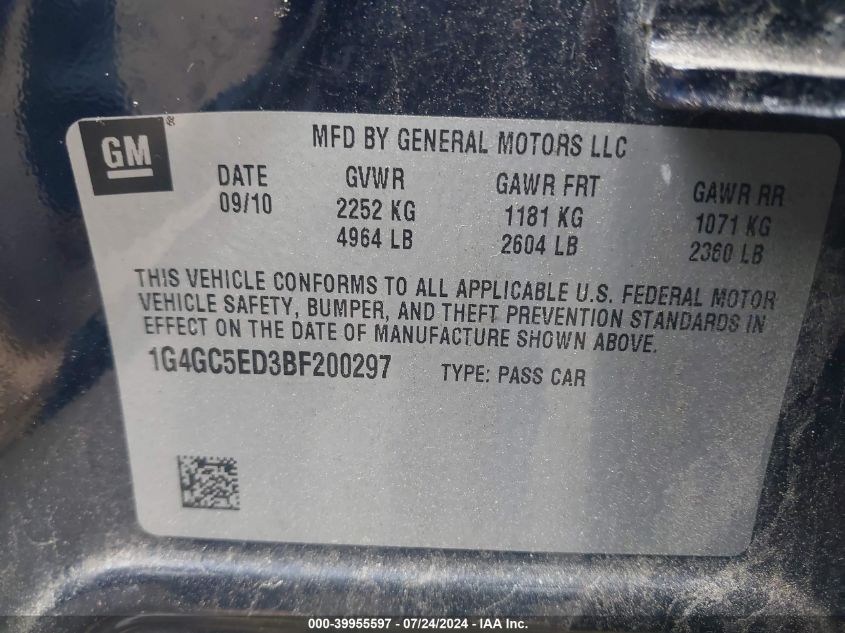 1G4GC5ED3BF200297 | 2011 BUICK LACROSSE