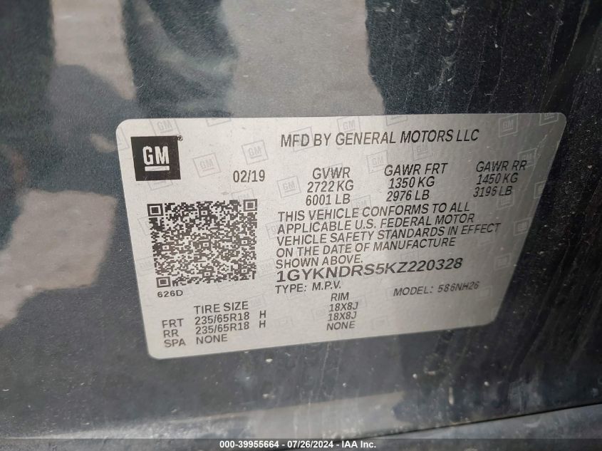 2019 CADILLAC XT5 LUXURY - 1GYKNDRS5KZ220328