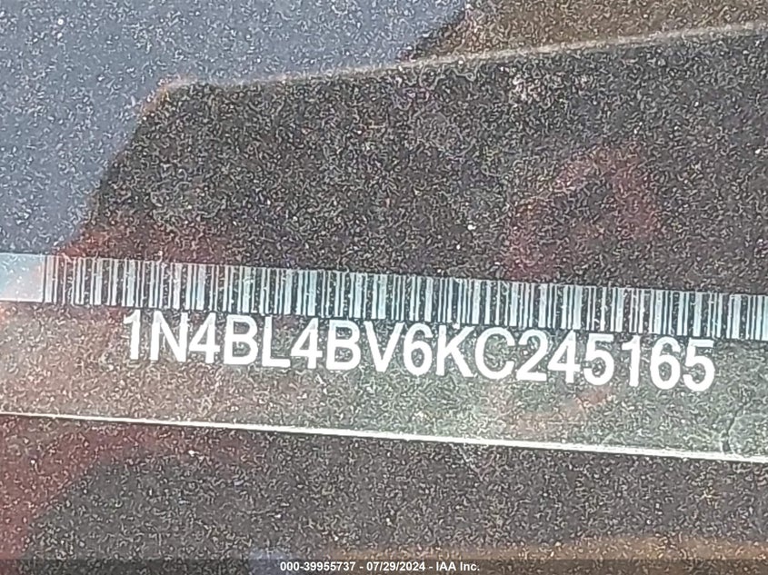 VIN 1N4BL4BV6KC245165 2019 NISSAN ALTIMA 2.5 S