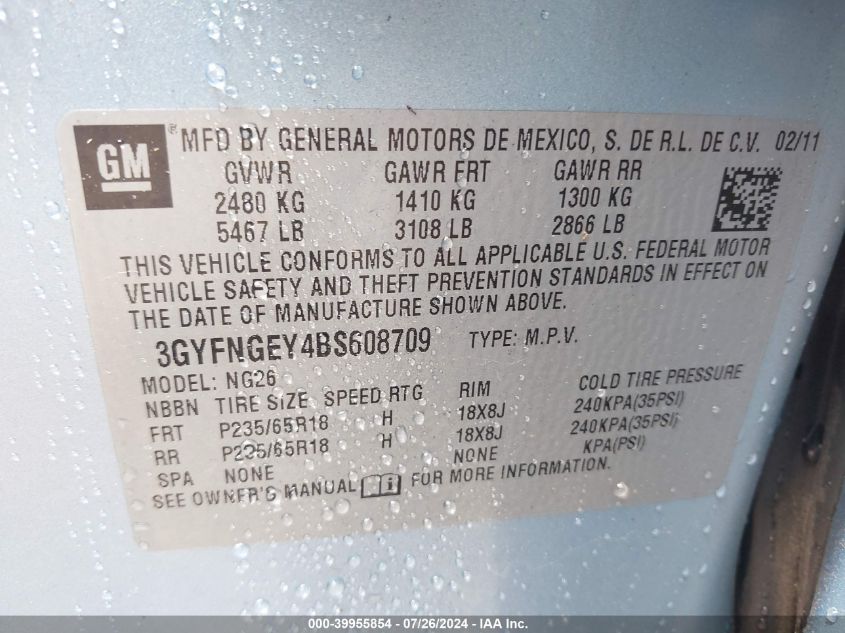 2011 Cadillac Srx Standard VIN: 3GYFNGEY4BS608709 Lot: 39955854