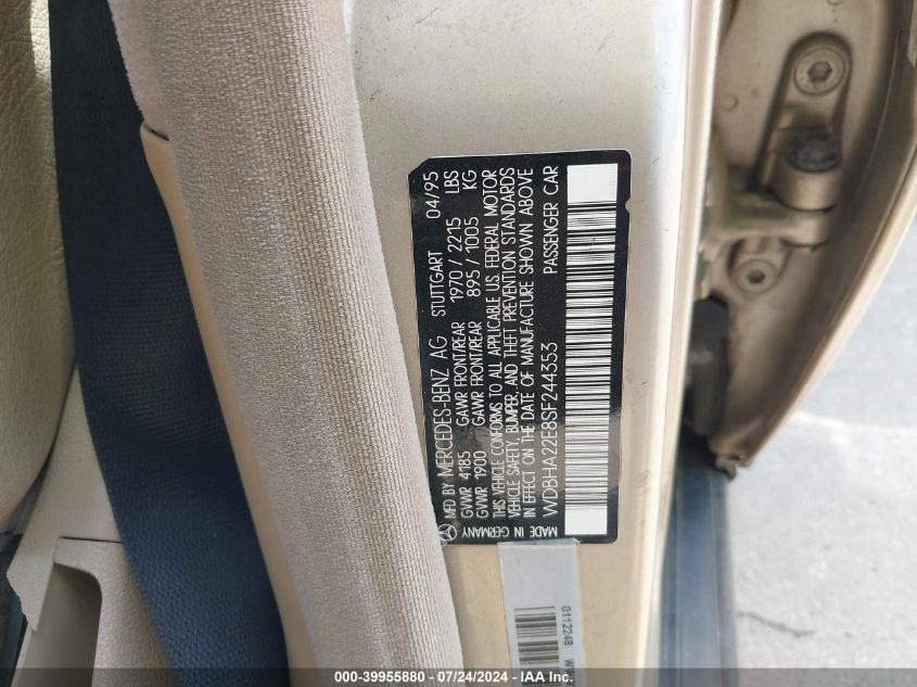 1995 Mercedes-Benz C 220 VIN: WDBHA22E8SF244353 Lot: 39955880