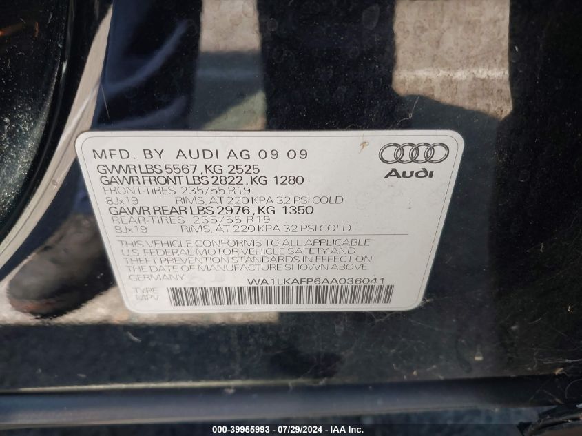 WA1LKAFP6AA036041 2010 Audi Q5 3.2 Premium