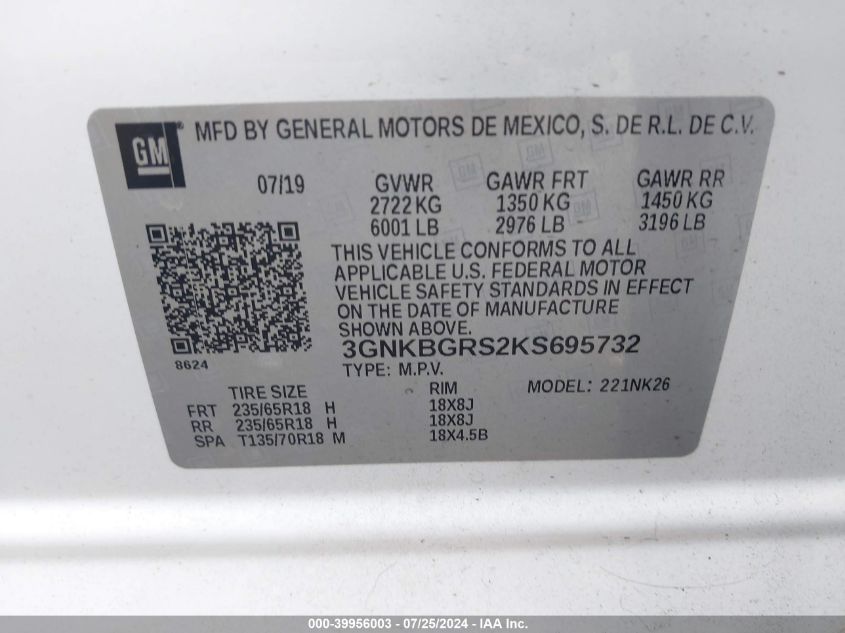 3GNKBGRS2KS695732 2019 Chevrolet Blazer