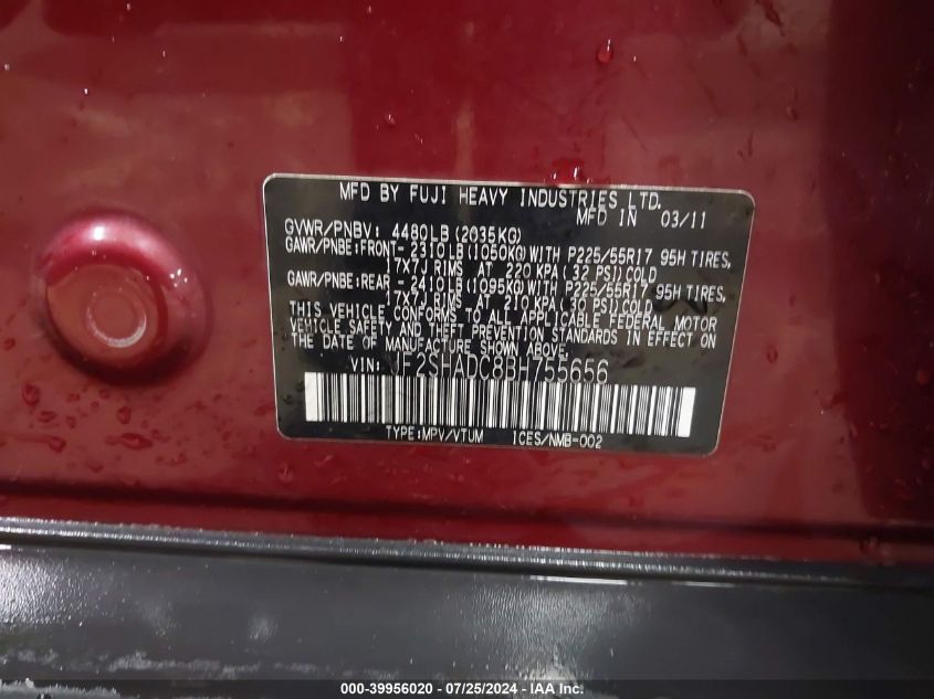 2011 Subaru Forester 2.5X Premium VIN: JF2SHADC8BH755656 Lot: 39956020