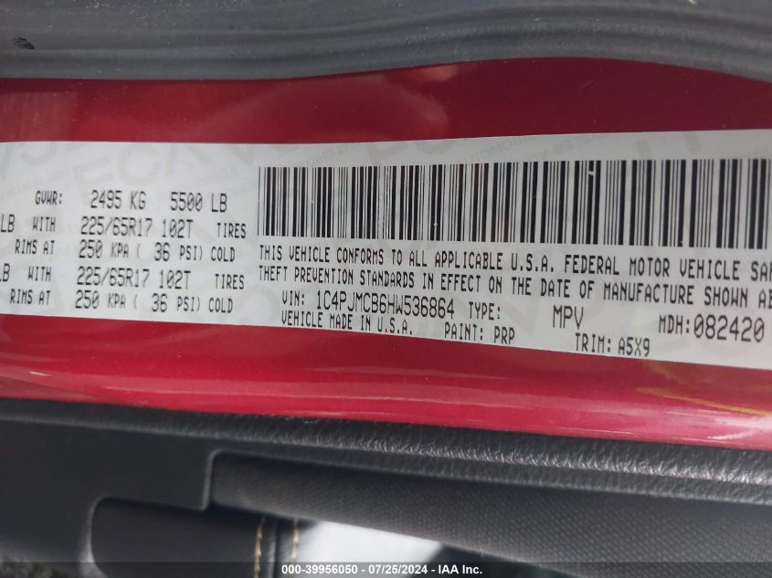 2017 Jeep Cherokee Latitude VIN: 1C4PJMCB6HW536864 Lot: 39956050