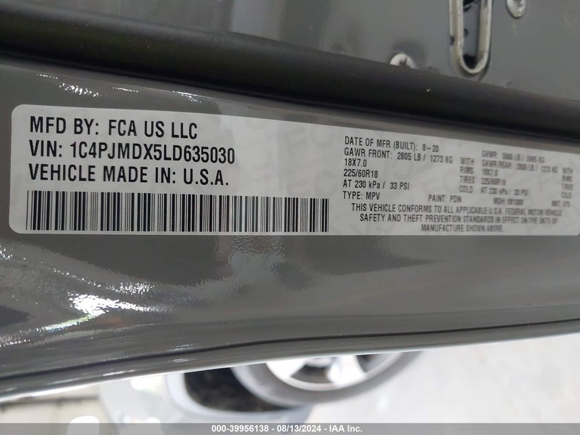VIN 1C4PJMDX5LD635030 2020 JEEP CHEROKEE LIMITED 4X4