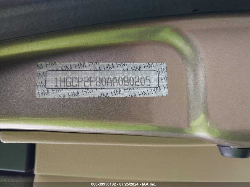 2010 Honda Accord Sdn 2.4 Ex-L/Ex-L VIN: 1HGCP2F80AA080205 Lot: 39956192