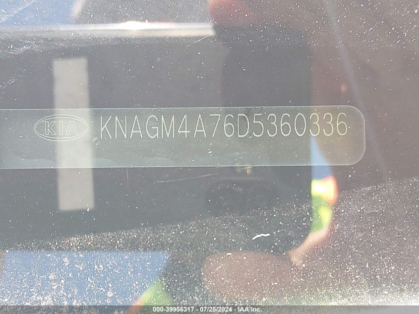 2013 Kia Optima Lx VIN: KNAGM4A76D5360336 Lot: 39956317