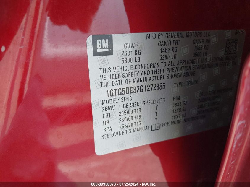 2016 GMC CANYON SLT - 1GTG5DE32G1272385