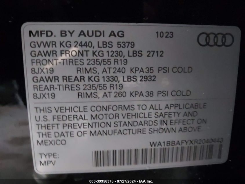 WA1BBAFYXR2040443 2024 Audi Q5 Premium Plus 40 Tfsi Quattro S Tronic