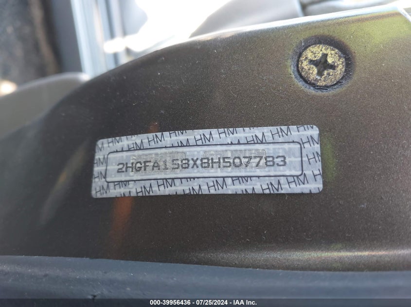 2008 Honda Civic Ex VIN: 2HGFA158X8H507783 Lot: 39956436