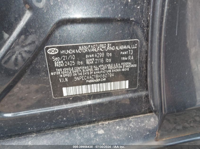 5NPEC4AC1BH160794 2011 Hyundai Sonata Se