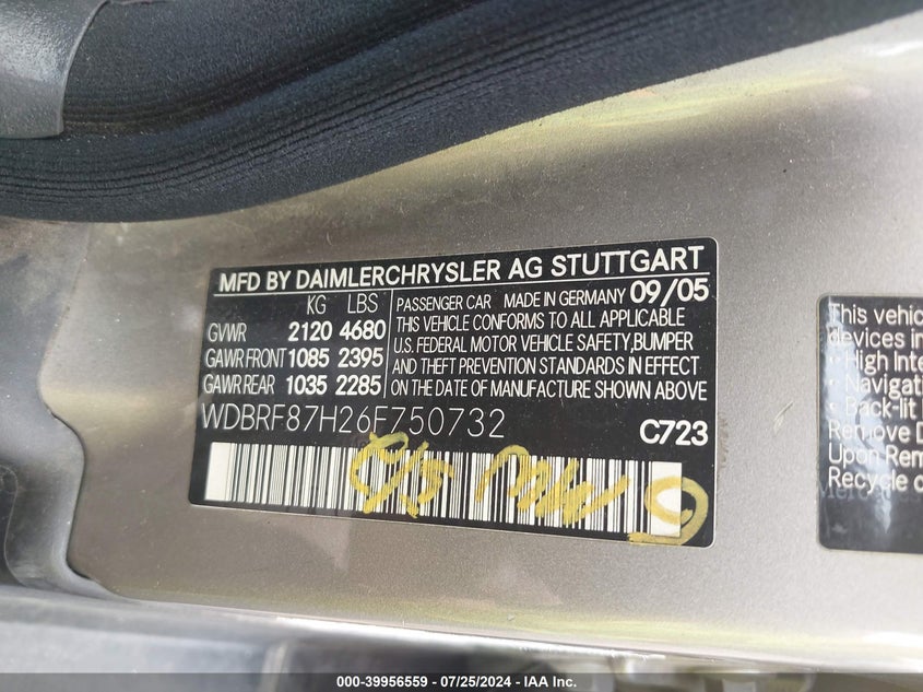 2006 Mercedes-Benz C 350 Luxury 4Matic VIN: WDBRF87H26F750732 Lot: 39956559