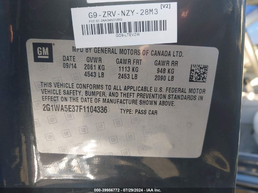 2015 Chevrolet Impala Limited Ls VIN: 2G1WA5E37F1104336 Lot: 39956772