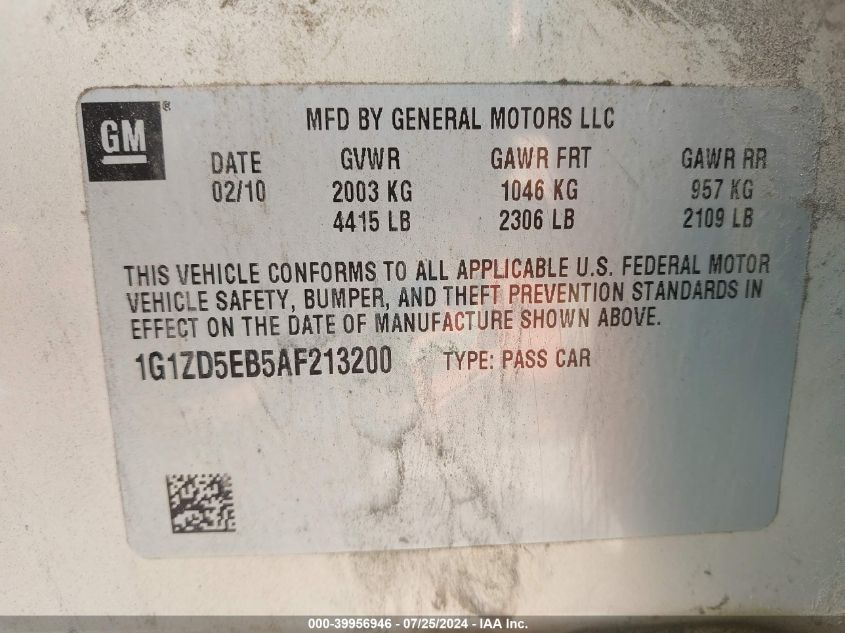 2010 Chevrolet Malibu Lt VIN: 1G1ZD5EB5AF213200 Lot: 39956946