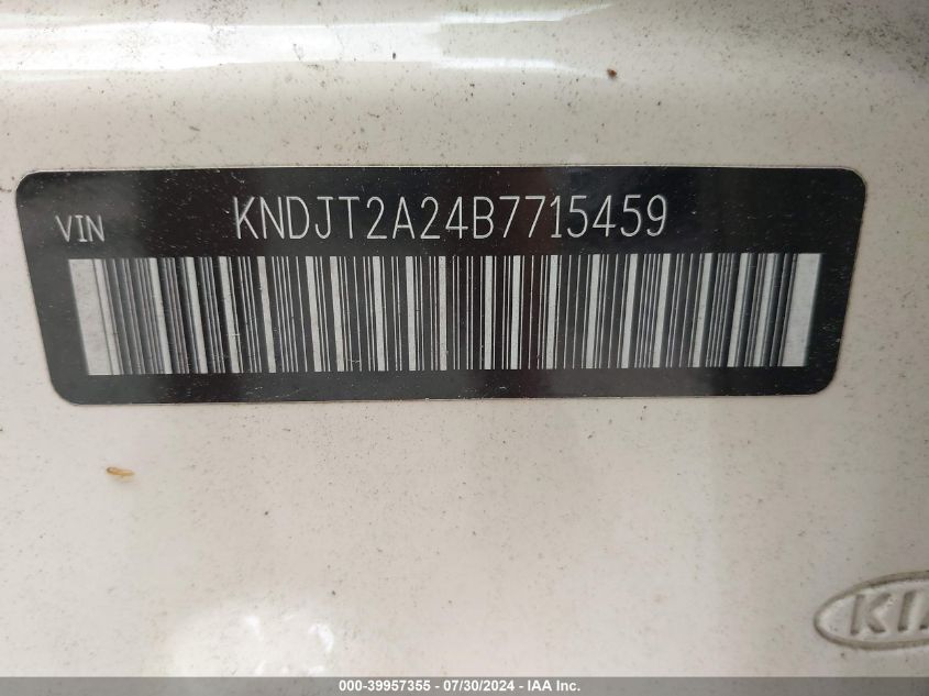 2011 Kia Soul ! VIN: KNDJT2A24B7715459 Lot: 39957355