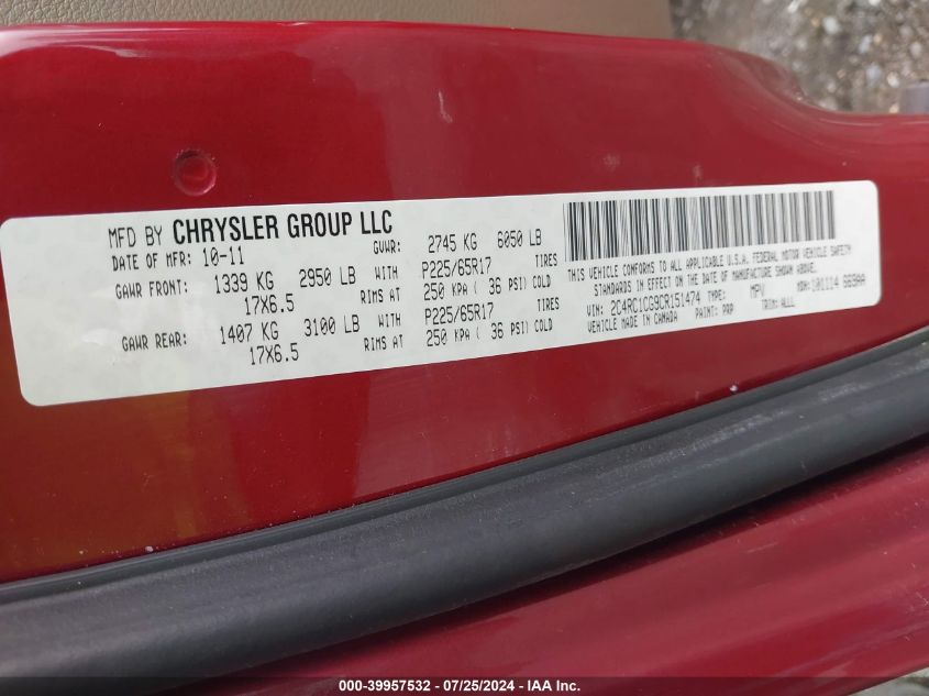 2012 Chrysler Town & Country Touring L VIN: 2C4RC1CG9CR151474 Lot: 39957532