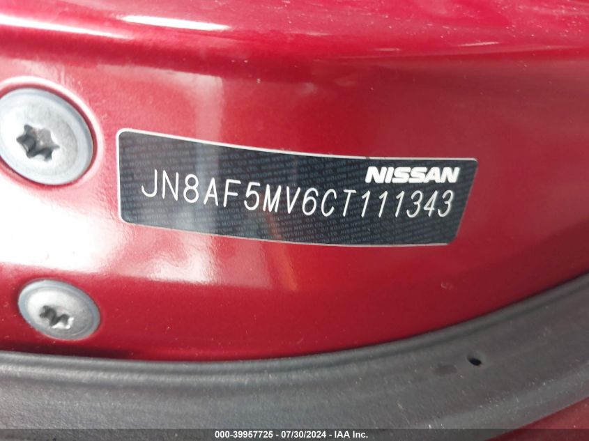 2012 Nissan Juke Sv VIN: JN8AF5MV6CT111343 Lot: 39957725