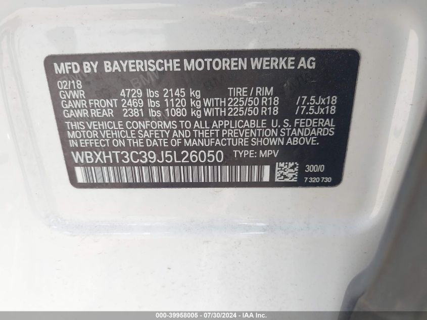 WBXHT3C39J5L26050 2018 BMW X1 xDrive28I