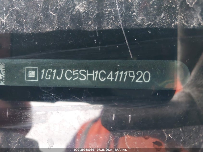 2012 Chevrolet Sonic 2Lt VIN: 1G1JC5SH1C4111920 Lot: 39958066