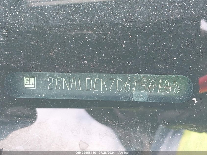 2012 Chevrolet Equinox 1Lt VIN: 2GNALDEK7C6156133 Lot: 39958146