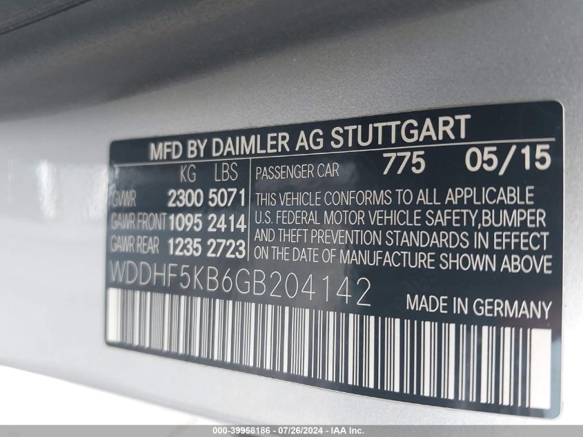 WDDHF5KB6GB204142 2016 Mercedes-Benz E 350