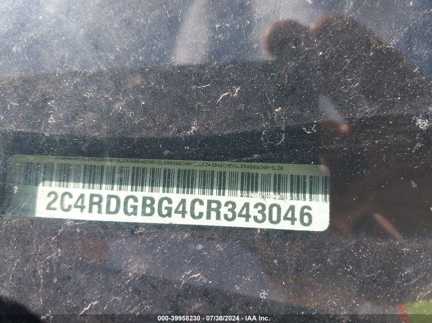 2012 Dodge Grand Caravan Se/Avp VIN: 2C4RDGBG4CR343046 Lot: 39958230