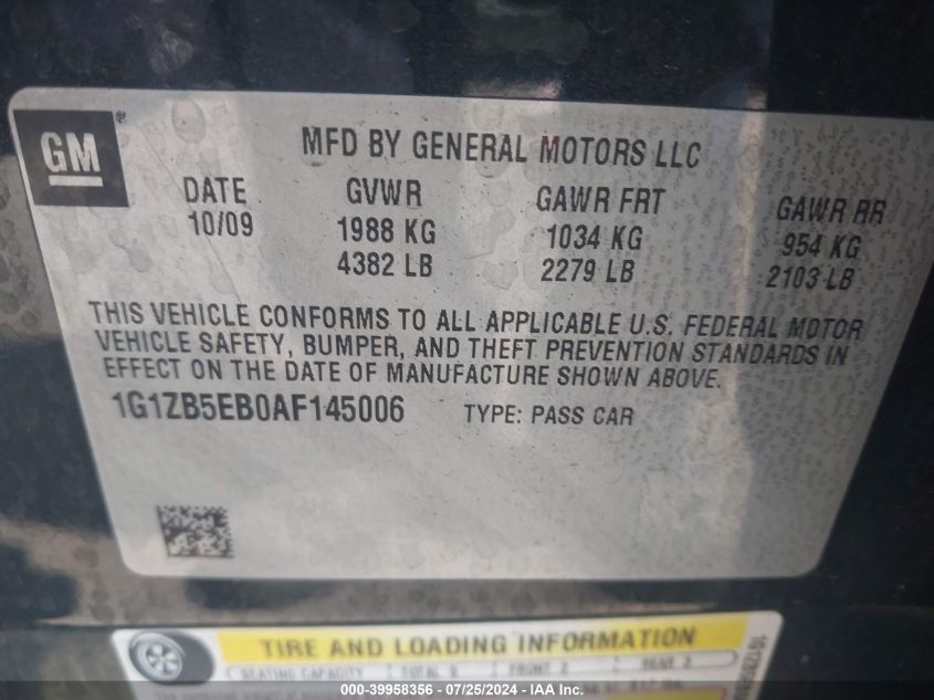 2010 Chevrolet Malibu Ls VIN: 1G1ZB5EB0AF145006 Lot: 39958356