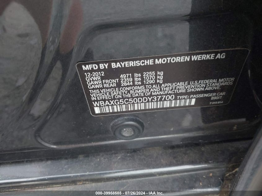 2013 BMW 528I VIN: WBAXG5C50DDY37700 Lot: 39958585