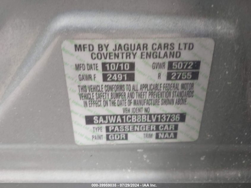 2011 Jaguar Xj VIN: SAJWA1CB8BLV13736 Lot: 39959035