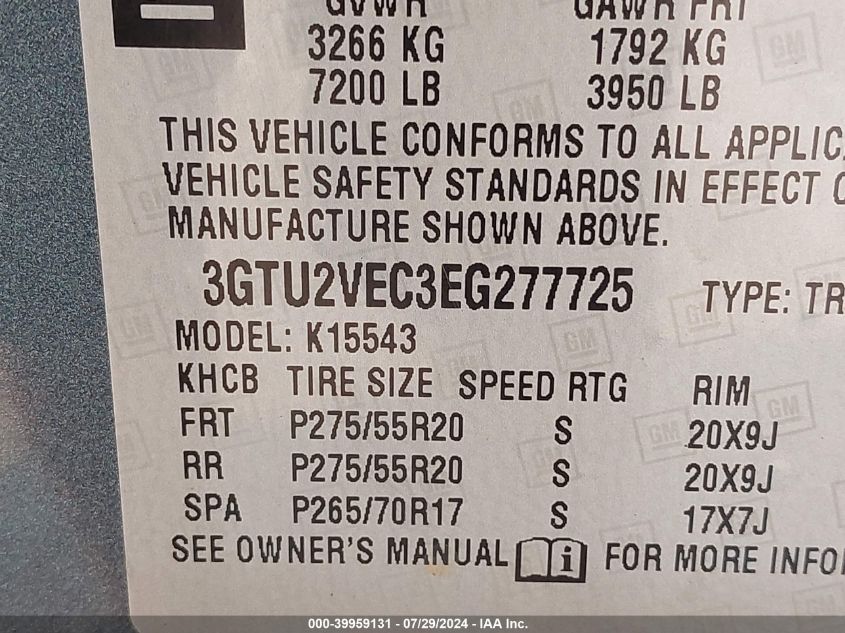 3GTU2VEC3EG277725 2014 GMC Sierra 1500 Slt