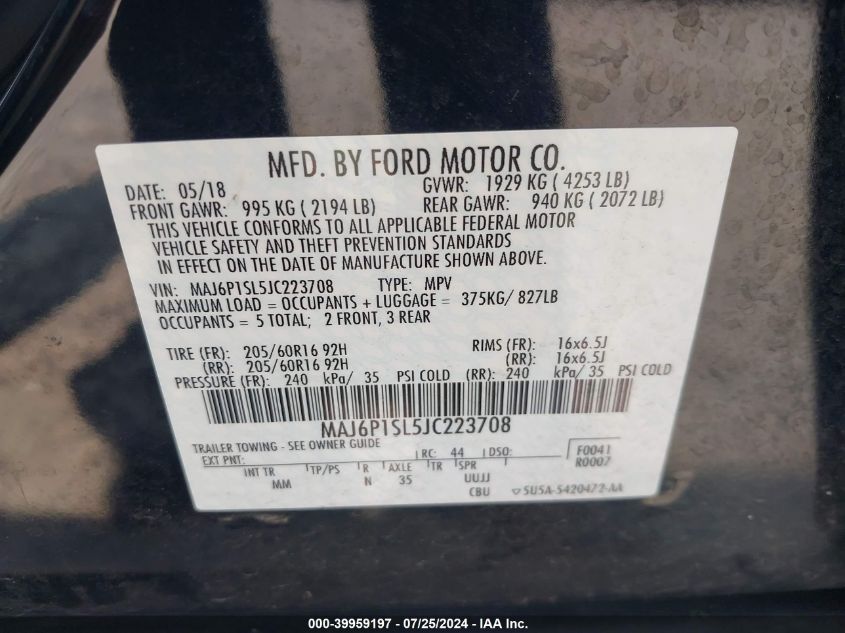 MAJ6P1SL5JC223708 2018 Ford Ecosport S