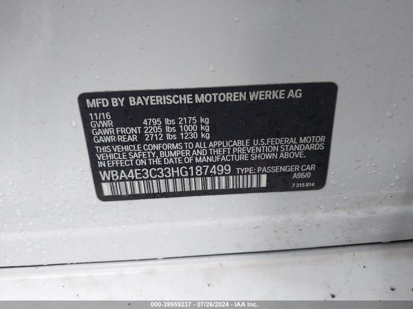 2017 BMW 440I GRAN COUPE WBA4E3C33HG187499