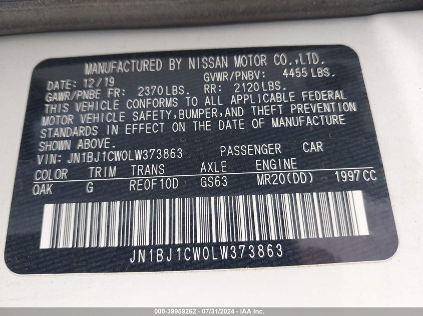 2020 Nissan Rogue Sport S Awd Xtronic Cvt VIN: JN1BJ1CW0LW373863 Lot: 39959262