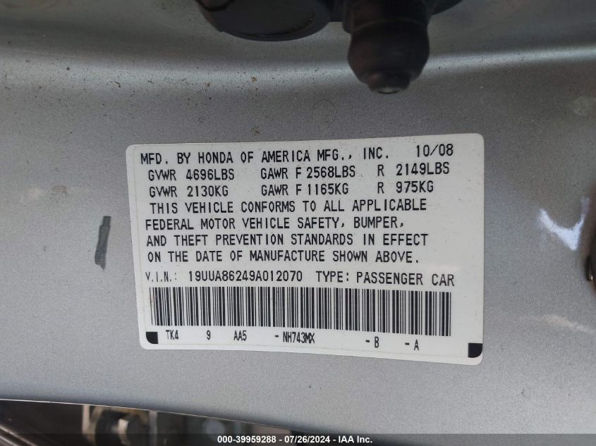 19UUA86249A012070 2009 Acura Tl 3.5