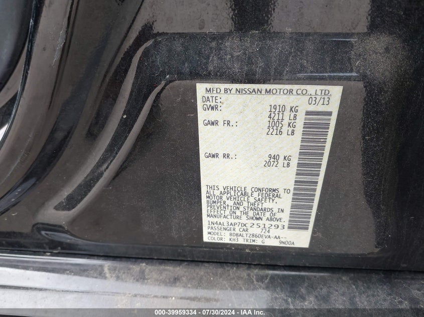 1N4AL3AP7DC251293 2013 Nissan Altima 2.5 Sv