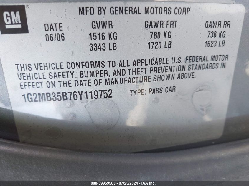 2008 Pontiac Solstice VIN: 1G2MB35B88Y116801 Lot: 39959503