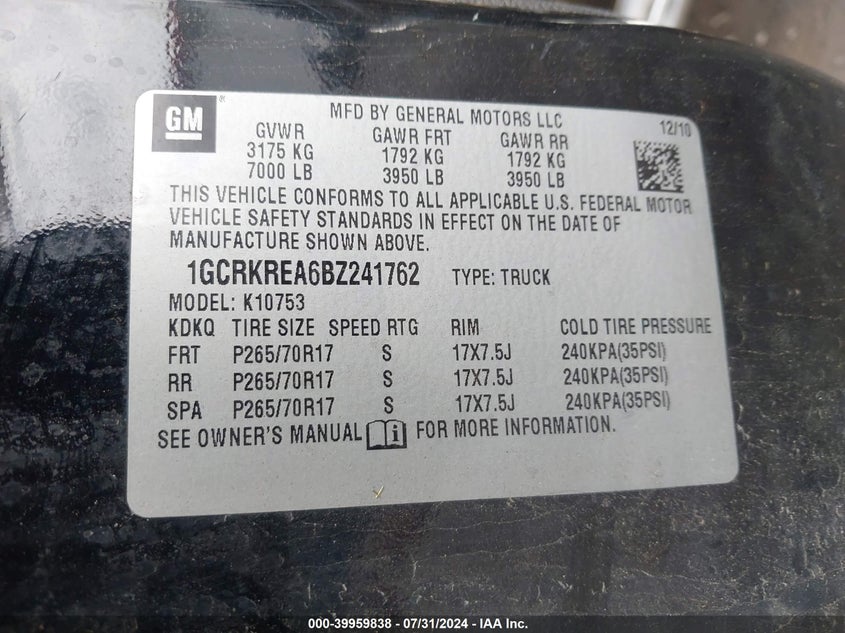 2011 Chevrolet Silverado 1500 Ls VIN: 1GCRKREA6BZ241762 Lot: 39959838