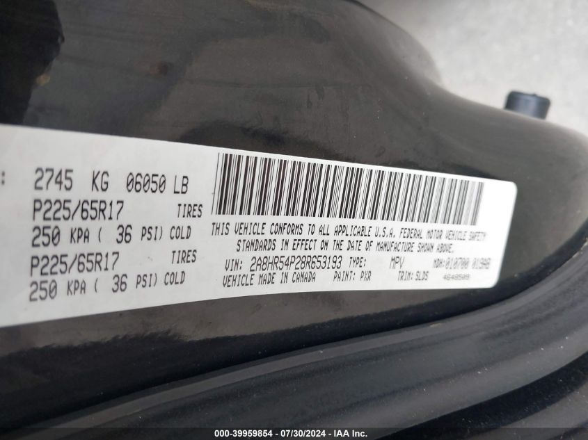 2008 Chrysler Town & Country Touring VIN: 2A8HR54P28R653193 Lot: 39959854